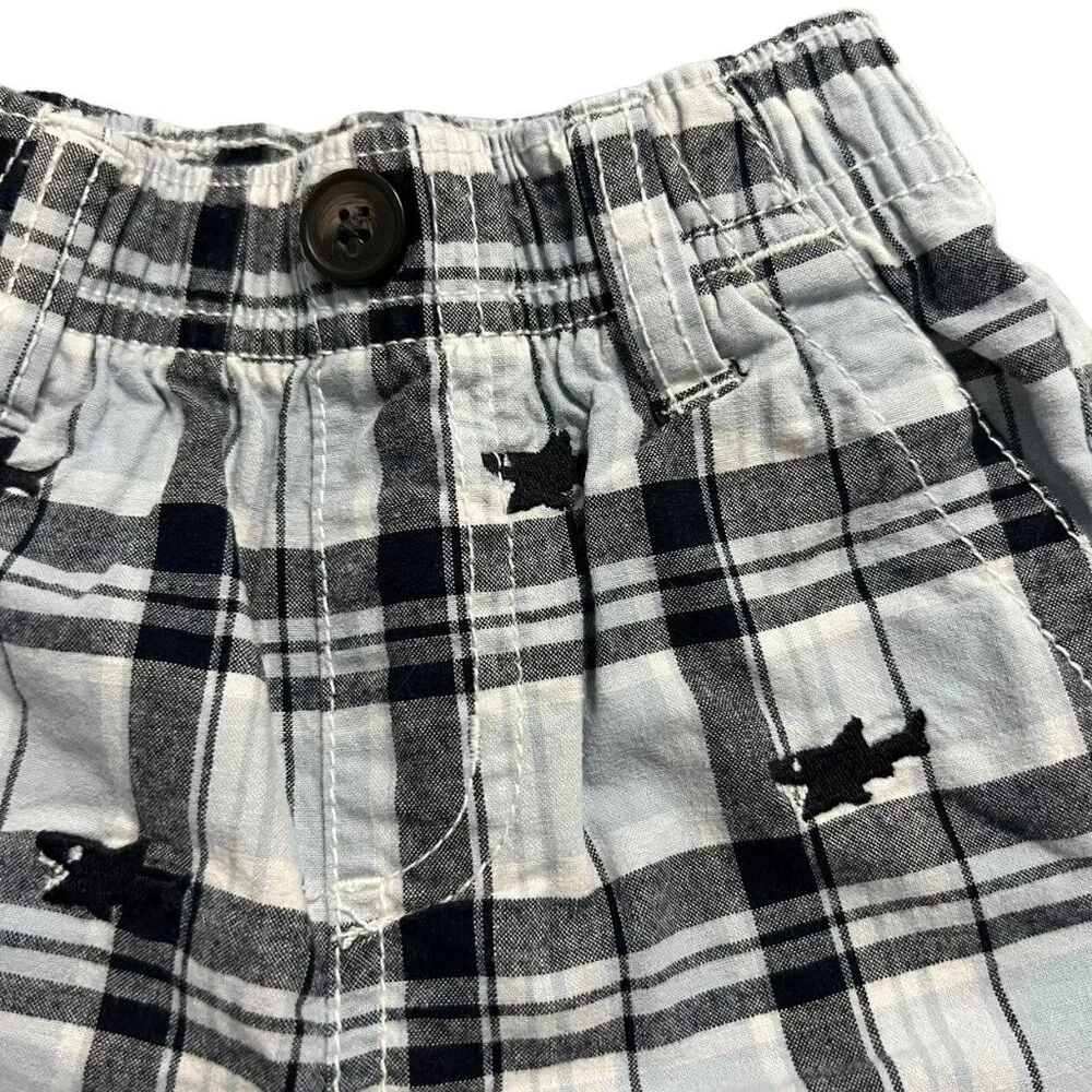 Gymboree 6-12m Plaid Embroidered Shark Shorts